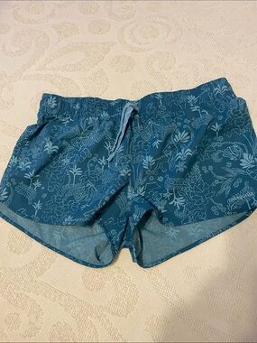 Patagonia Teal Floral Athletic Drawstring Shorts
